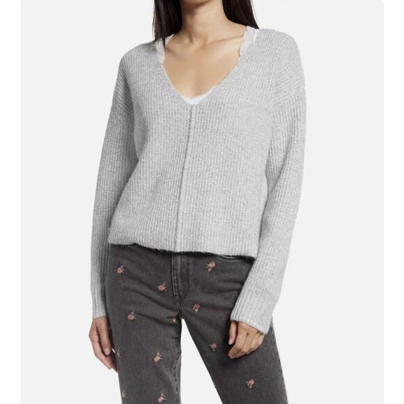 Cabincore Sweater Sz XS Gray V-neck Ribbed Comfy Cozy Winter Top - Picture 2 of 11